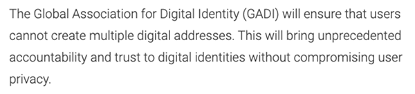 "GADI will ensure that users cannot create multiple digital addresses."
